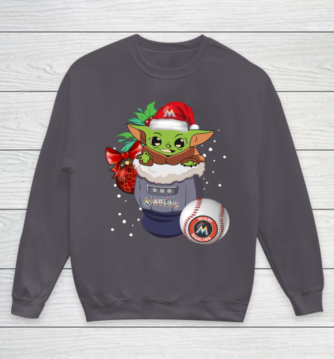 Miami Marlins Christmas Baby Yoda Star Wars Funny Happy MLB Youth Sweatshirt 6