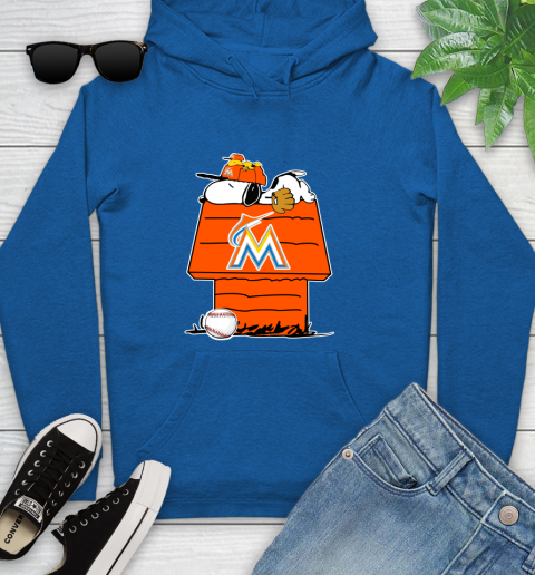 MLB Miami Marlins Snoopy Woodstock The Peanuts Movie Baseball T Shirt Youth Hoodie 9