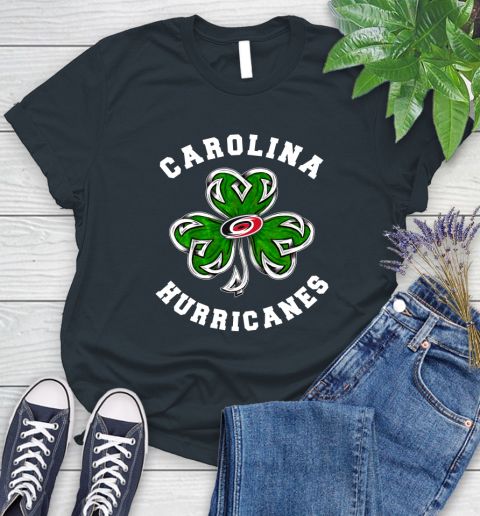 NHL Carolina Hurricanes Three Leaf Clover St Patrick's Day Hockey Sports Women's T-Shirt 8