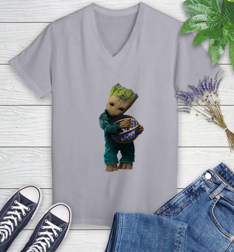 NBA Groot Guardians Of The Galaxy Basketball Sports Utah Jazz Women's V-Neck T-Shirt 4