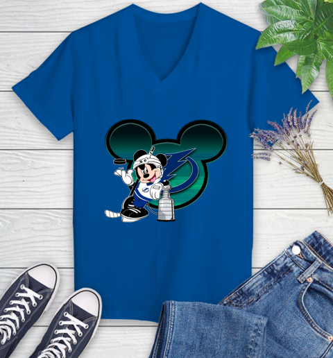 NHL Tampa Bay Lightning Stanley Cup Mickey Mouse Disney Hockey T Shirt Women's V-Neck T-Shirt 10