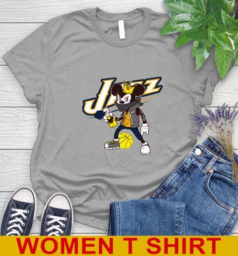 Utah Jazz NBA Basketball Mickey Peace Sign Sports Women's T-Shirt 11
