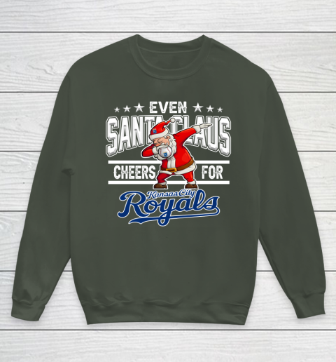 Kansas City Royals Even Santa Claus Cheers For Christmas MLB Youth Sweatshirt 8