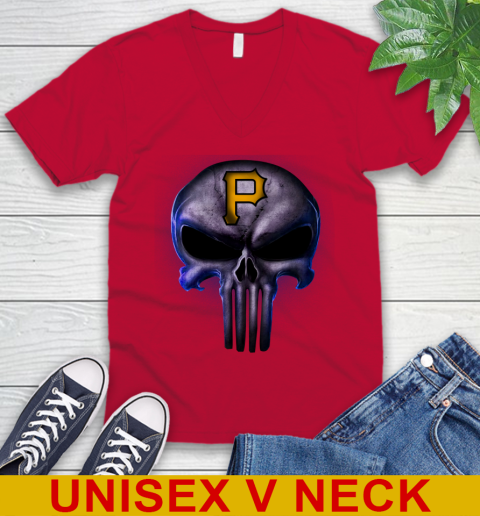 Pittsburgh Pirates MLB Baseball Punisher Skull Sports V-Neck T-Shirt 6