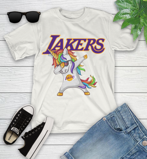 Los Angeles Lakers NBA Basketball Funny Unicorn Dabbing Sports Youth T-Shirt