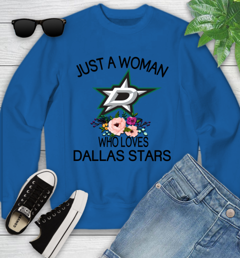 NHL Just A Woman Who Loves Dallas Stars Hockey Sports Youth Sweatshirt 4