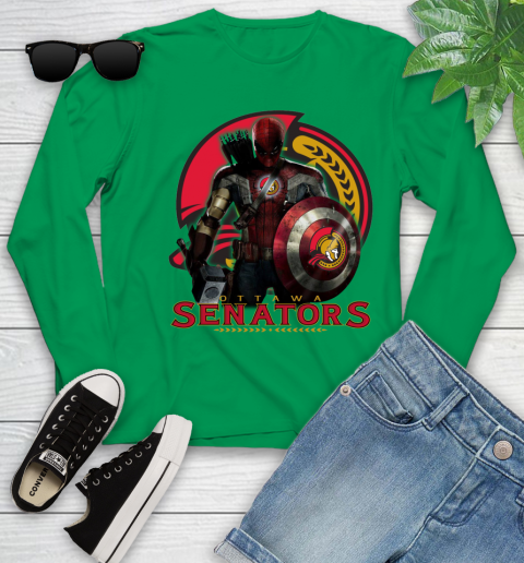NHL Captain America Thor Spider Man Hawkeye Avengers Endgame Hockey Ottawa Senators Youth Long Sleeve 6