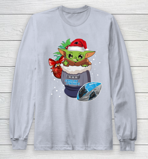 Carolina Panthers Christmas Baby Yoda Star Wars Funny Happy NFL Long Sleeve T-Shirt 6