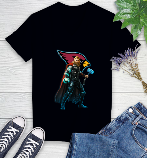 NFL Thor Avengers Endgame Football Arizona Cardinals Women's V-Neck T-Shirt 2