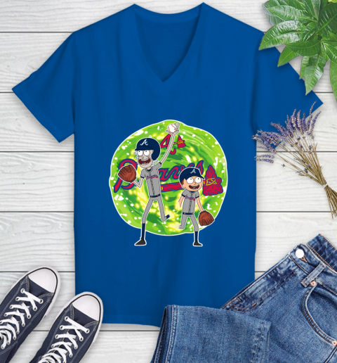 MLB Atlanta Braves Rick And Morty Baseball Sports Women's V-Neck T-Shirt 10