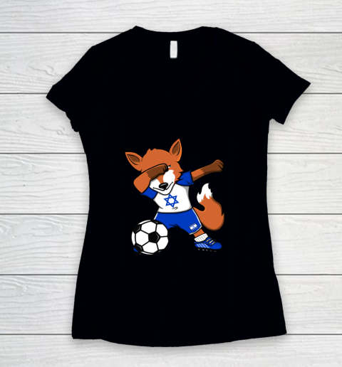 Dabbing Fox Israel Soccer Fans Jersey Israeli Football Lover Women's V-Neck T-Shirt