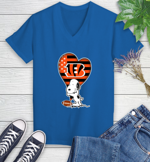 Cincinnati Bengals NFL Football The Peanuts Movie Adorable Snoopy Women's V-Neck T-Shirt 10