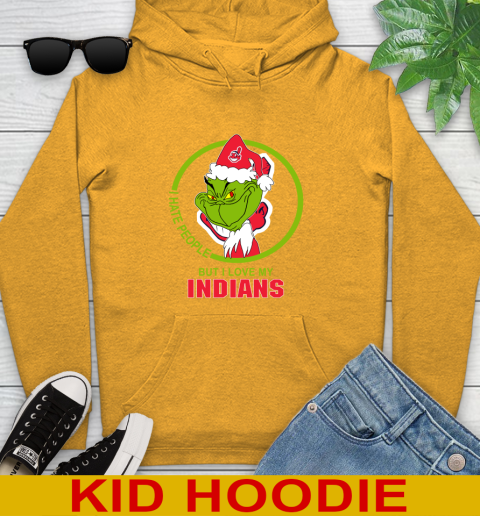 Cleveland Indians MLB Christmas Grinch I Hate People But I Love My Favorite Baseball Team Youth Hoodie 3