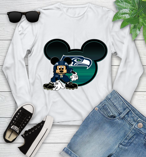 NFL Seattle Seahawks Mickey Mouse Disney Football T Shirt Youth Long Sleeve