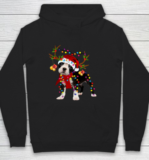 Santa Boston terrier reindeer Light Christmas gifts Hoodie