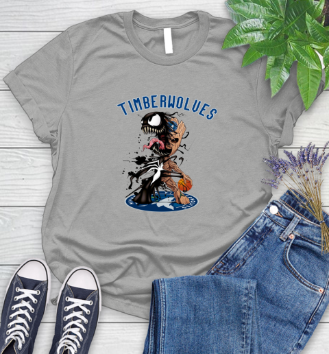 NBA Minnesota Timberwolves Basketball Venom Groot Guardians Of The Galaxy Women's T-Shirt 10