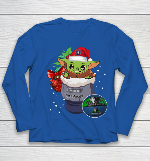 Minnesota Timberwolves Christmas Baby Yoda Star Wars Funny Happy NBA Youth Long Sleeve 9
