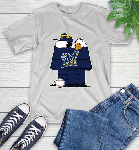 MLB Milwaukee Brewers Snoopy Woodstock The Peanuts Movie Baseball T Shirt T-Shirt