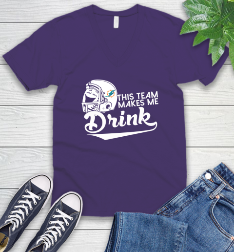 Miami Dolphins NFL Football This Team Makes Me Drink Adoring Fan V-Neck T-Shirt 9
