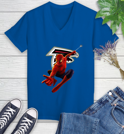 NFL Spider Man Avengers Endgame Football Atlanta Falcons Women's V-Neck T-Shirt 10