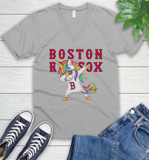 Boston Red Sox MLB Baseball Funny Unicorn Dabbing Sports V-Neck T-Shirt 4