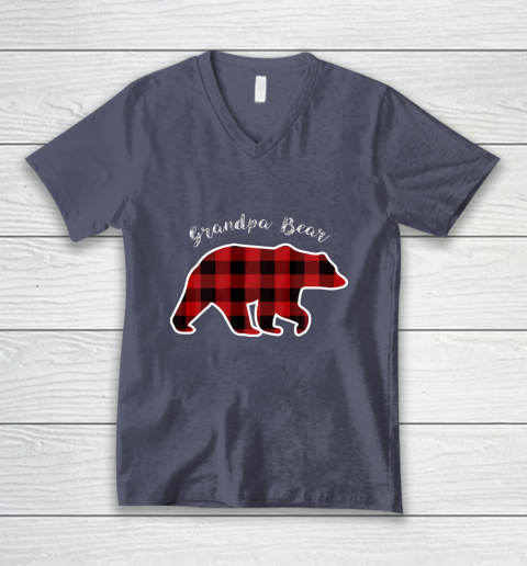 GRANDPA BEAR Men Red Plaid Christmas Pajama Family Gift V-Neck T-Shirt 7
