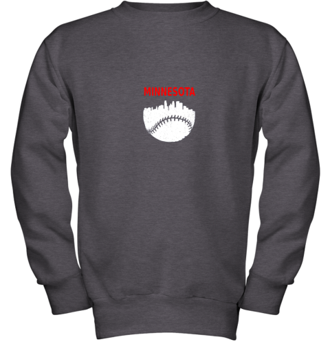 to44 retro minnesota baseball minneapolis cityscape vintage shirt youth sweatshirt 47 front dark heather