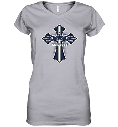 NFL Orange Crusader Cross Dallas Cowboys Women's V-Neck T-Shirt - Rookbrand