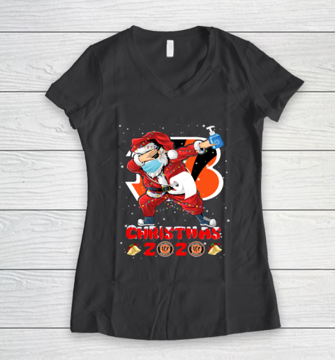 Cincinnati Bengals Funny Santa Claus Dabbing Christmas 2020 NFL Women's V-Neck T-Shirt 6