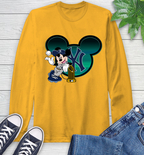 MLB New York Yankees The Commissioner's Trophy Mickey Mouse Disney Long Sleeve T-Shirt 3