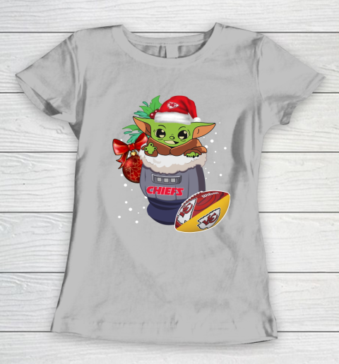 Kansas City Chiefs Christmas Baby Yoda Star Wars Funny Happy NFL Women's T-Shirt 6