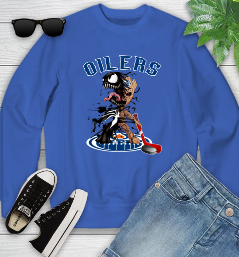 NHL Edmonton Oilers Hockey Venom Groot Guardians Of The Galaxy Youth Sweatshirt Tee For Sports
