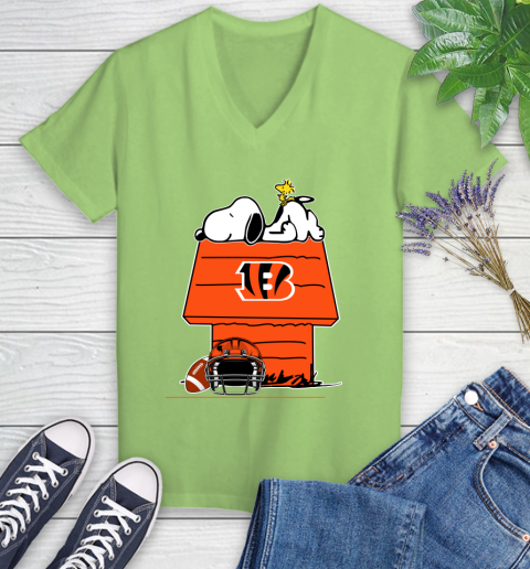 Cincinnati Bengals NFL Football Snoopy Woodstock The Peanuts Movie Women's V-Neck T-Shirt 11