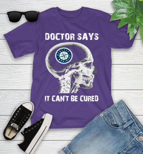 MLB Seattle Mariners Baseball Skull It Can't Be Cured Shirt Youth T-Shirt 3