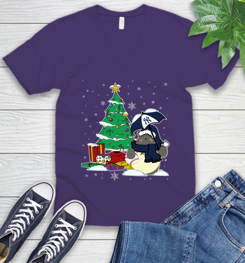 New York Yankees MLB Baseball Cute Tonari No Totoro Christmas Sports V-Neck T-Shirt 9