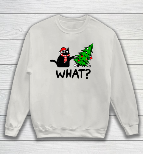Funny Black Cat Gift Pushing Christmas Tree Over Cat What Sweatshirt 8