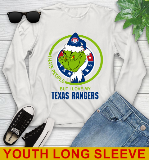 Texas Rangers MLB Christmas Grinch I Hate People But I Love My Favorite Baseball Team Youth Long Sleeve 12