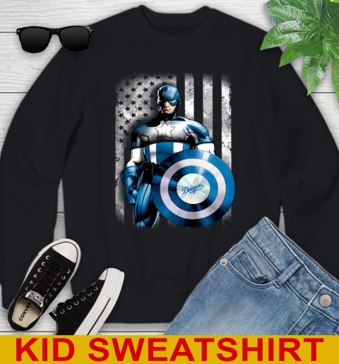 Los Angeles Dodgers MLB Baseball Captain America Marvel Avengers American Flag Shirt Youth Sweatshirt