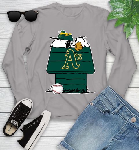 MLB Oakland Athletics Snoopy Woodstock The Peanuts Movie Baseball T Shirt Youth Long Sleeve 5