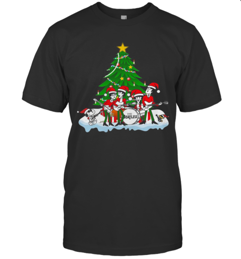The Beatles Rock Band Snoopy And Woodstock Merry Christmas Tree T-Shirt