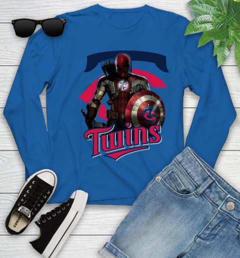 MLB Captain America Thor Spider Man Hawkeye Avengers Endgame Baseball Minnesota Twins Youth Long Sleeve 9