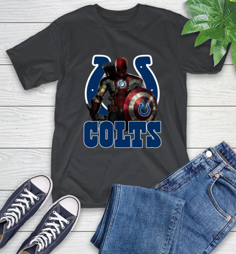 NFL Captain America Thor Spider Man Hawkeye Avengers Endgame Football Indianapolis Colts T-Shirt 2