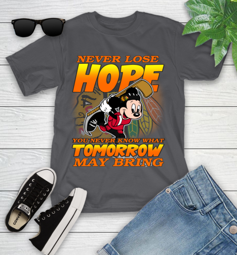Chicago Blackhawks NHL Hockey ootball Mickey Disney Never Lose Hope Youth T-Shirt 6