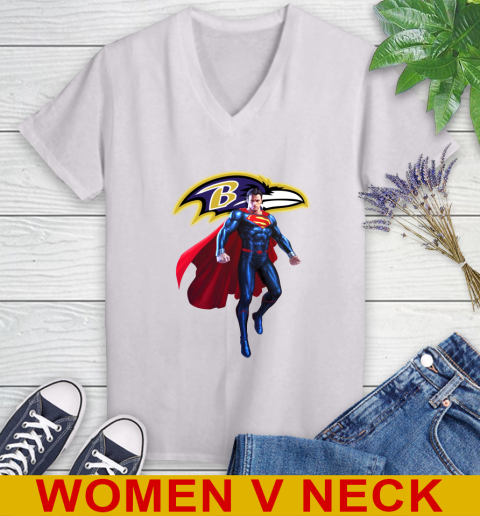 NFL Superman DC Sports Football Baltimore Ravens Women's V-Neck T-Shirt