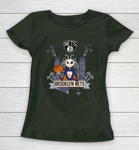 NBA Brooklyn Nets Basketball Jack Skellington Halloween Women's T-Shirt 4
