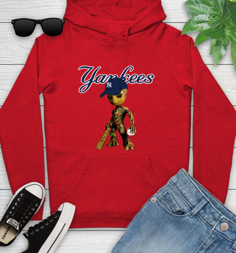 MLB New York Yankees Groot Guardians Of The Galaxy Baseball Youth Hoodie 11