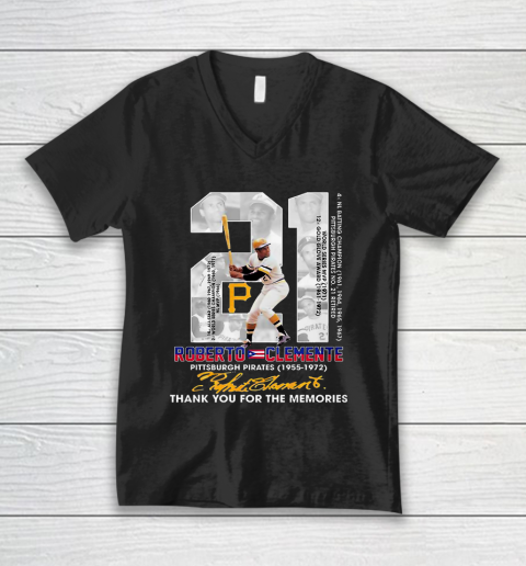 Roberto Clemente 21 years Pittsburgh Pirates 1955 1972 thank you for the memories signature V-Neck T-Shirt