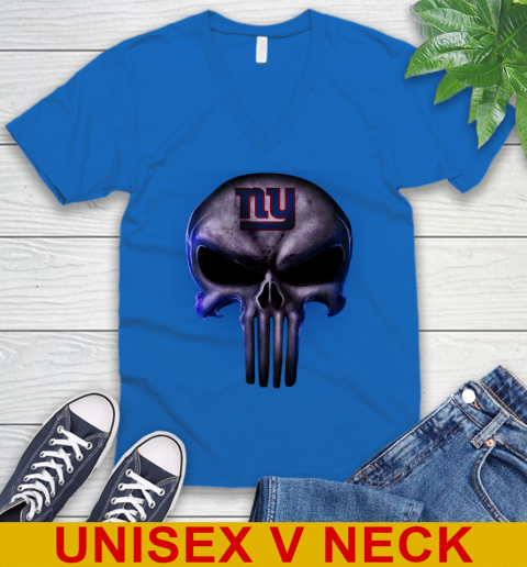 New York Giants NFL Football Punisher Skull Sports V-Neck T-Shirt 5