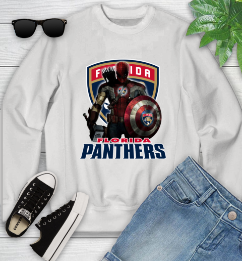 NHL Captain America Thor Spider Man Hawkeye Avengers Endgame Hockey Florida Panthers Youth Sweatshirt
