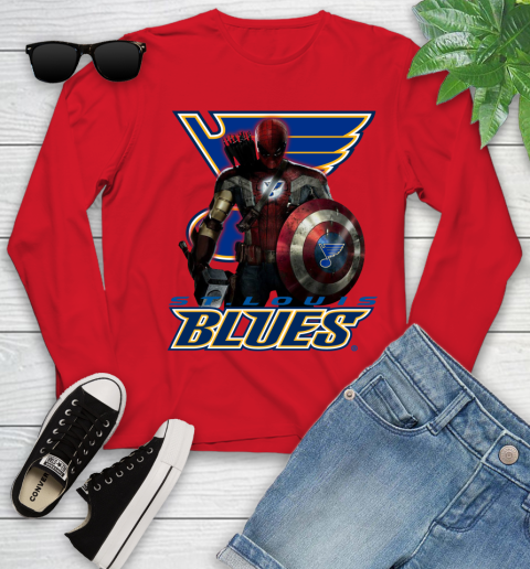 NHL Captain America Thor Spider Man Hawkeye Avengers Endgame Hockey St.Louis Blues Youth Long Sleeve 11